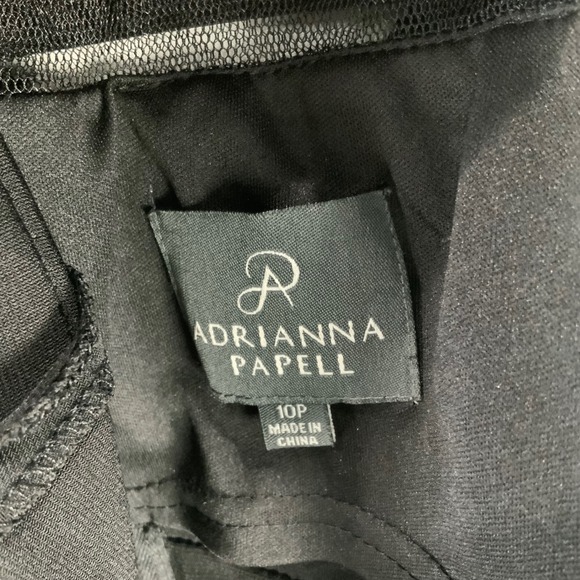 Adrianna Papell Black Tiered Ribbon Mesh Sheath Dress 10P Short Sleeve Cocktail - Picture 5 of 7